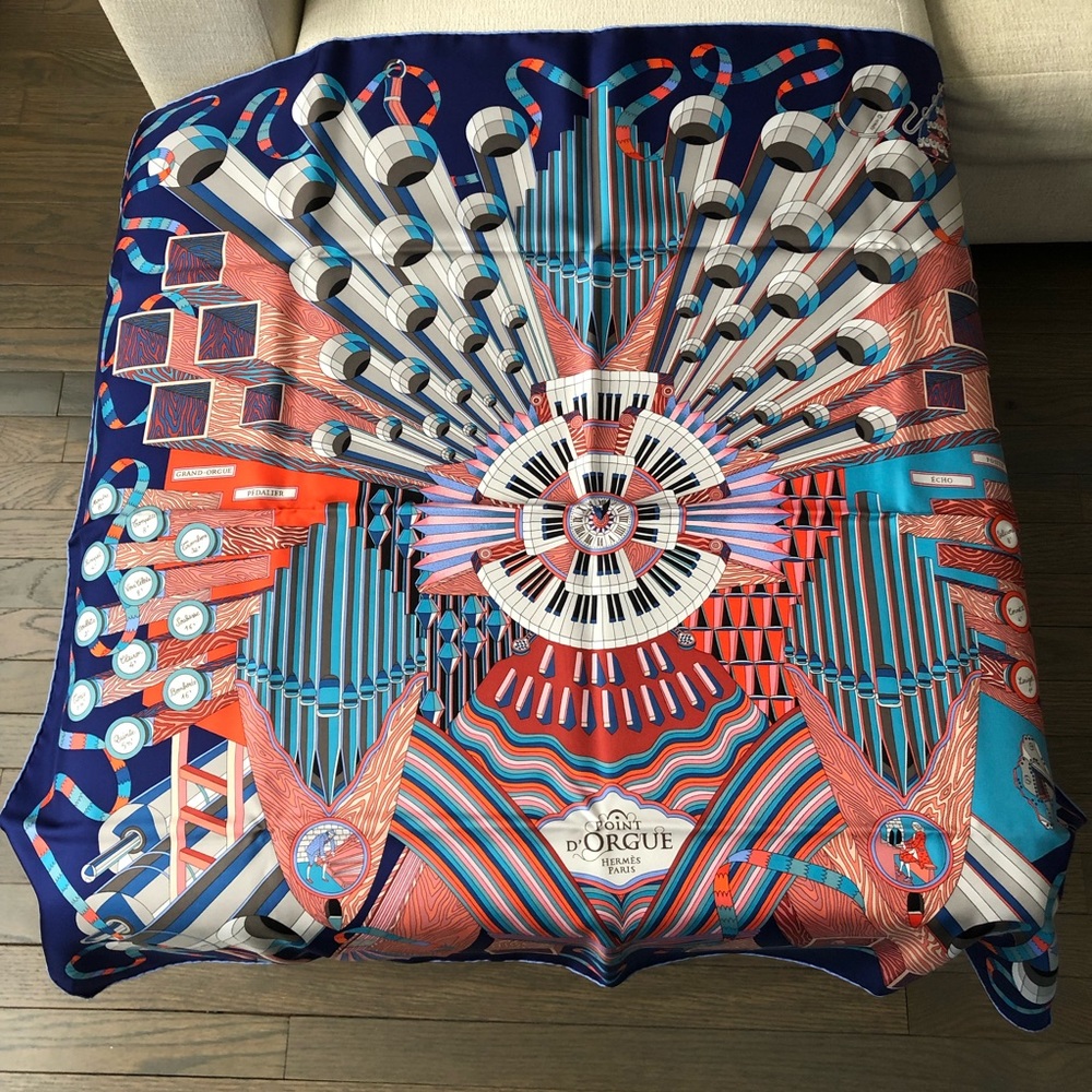 100% authentic Hermes 90cm silk scarf “Point D’Orgue”